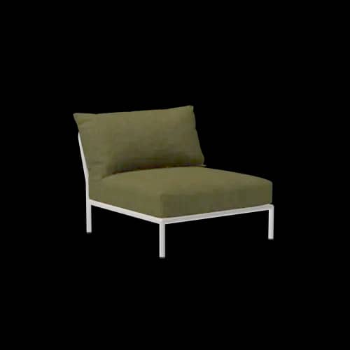 Houe Level 2 Chair | Muted White Powder-Coated Aluminum Frame | Leaf Sunbrella Heritage Fabric Cushion