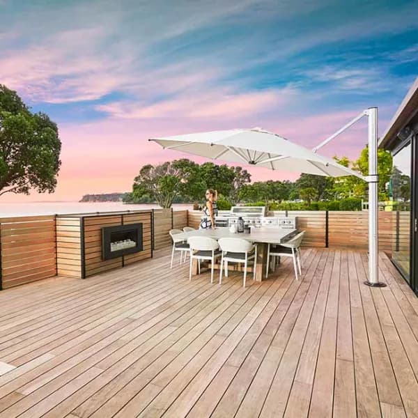 Frankford 13' Octagonal Eclipse Cantilever Umbrella in Linen Canvas Fabric