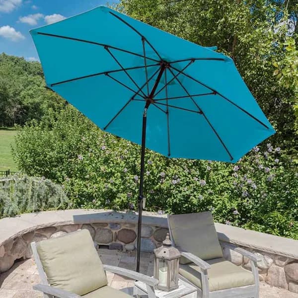 Frankford Monterey 9' Octagonal Market Umbrella (Crank / Auto-Tilt) | Turquoise Canvas Fabric