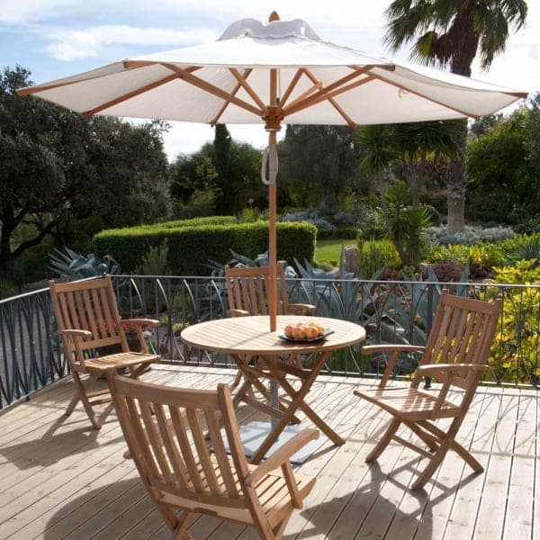 ascot folding high-back recliner chairs encircling the matching 43"circular dining table