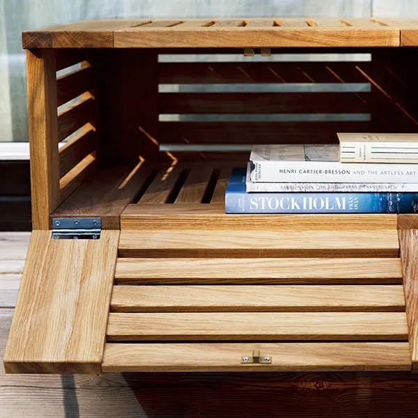 hidden storage: all skanor's lounge and side tables come with a hidden storage compartment