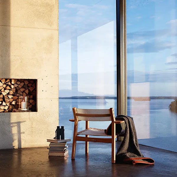 indoors as well as outdoors: djuro lounge armchair (teak, mesh fabric: ferrari batyline, white)