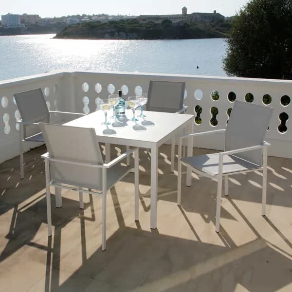 Barlow Tyrie Mercury Armchairs with Equinox 39" Dining Table