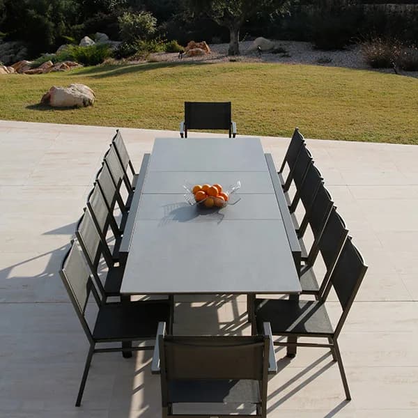 Barlow Tyrie Equinox Extending Table (Finishes: Graphite/ Carbon/ Dusk) with Equinox Armchairs and Side Chairs