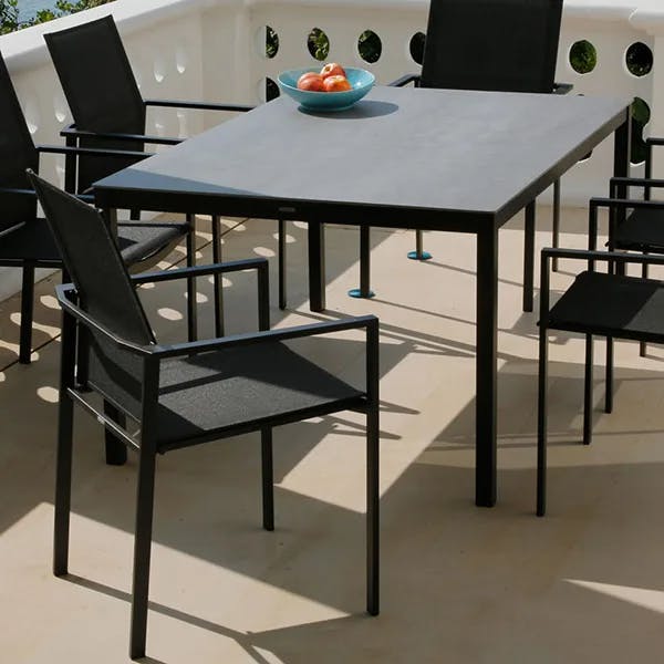 Barlow Tyrie Equinox Painted 59" Dining Table with Armchairs (Finishes: Graphite/ Carbon/ Dusk)