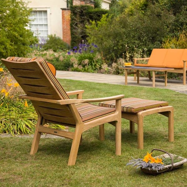 Barlow Tyrie Monterey Teak Deep Seating Armchair, Teak Ottoman and Teak 3-Seater Settee with Optional Cushions
