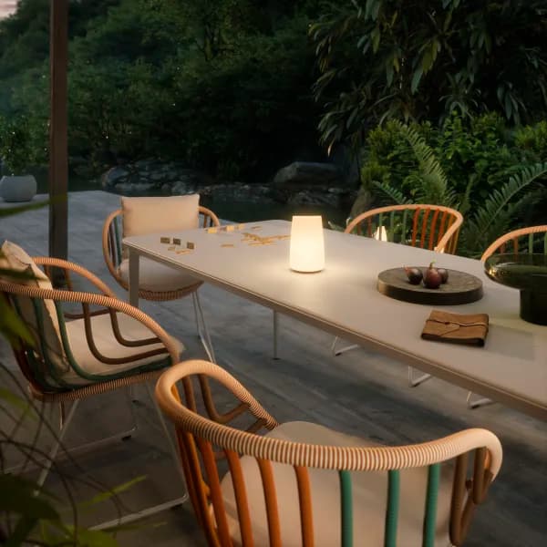 DEDON BELLMONDE Dining Table | KIDA Armchairs | OMBII LED Lamp
