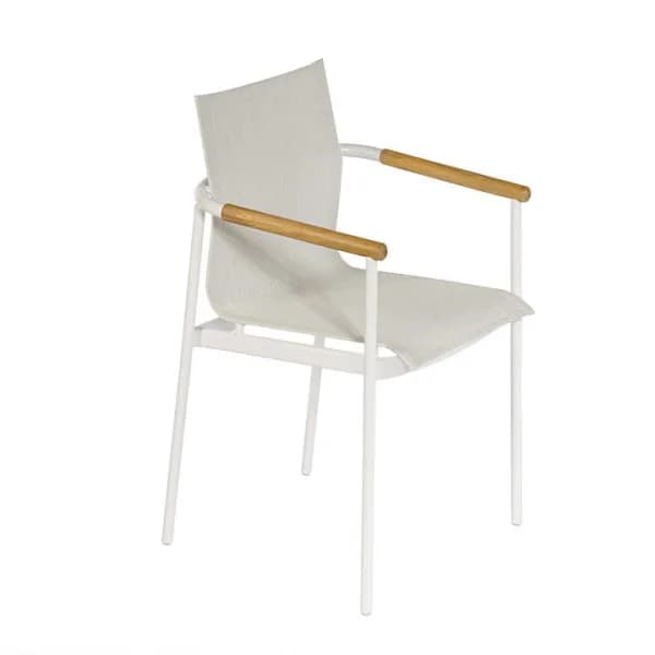 Barlow Tyrie Around Armchair | Arctic White Powder-Coated Aluminum Frame | Oyster Sunbrella Sling | Teak Arm