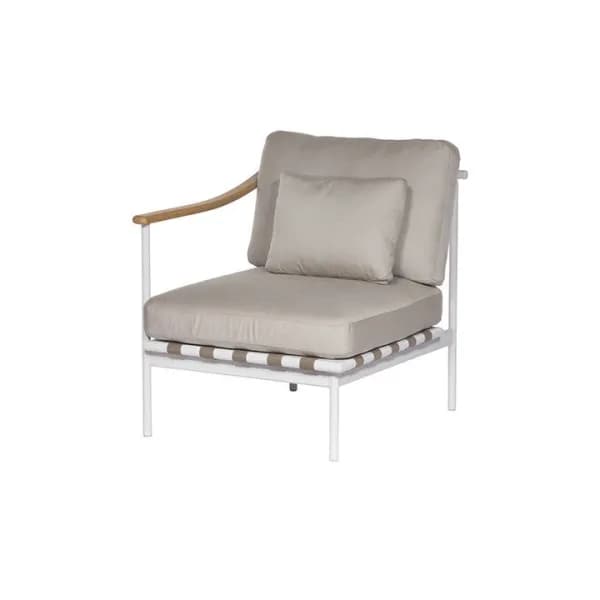 Barlow Tyrie Around Deep Seating Single Module - Teak Left Arm | Arctic White Aluminum Frame
