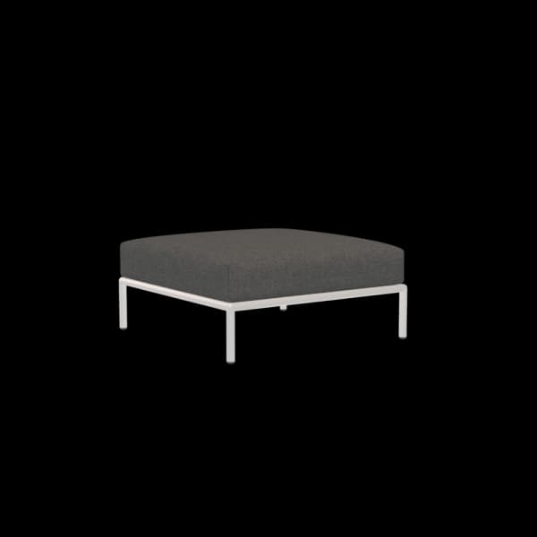 Houe Level 2 Ottoman | Muted White Powder-Coated Aluminum Frame | Dark Grey Sunbrella Heritage Fabric Cushion