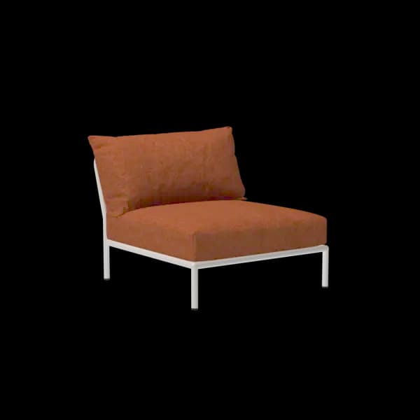 Houe Level 2 Chair | Muted White Powder-Coated Aluminum Frame | Rust Sunbrella Heritage Fabric Cushion