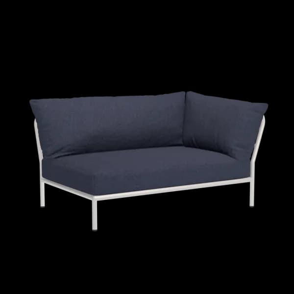 Houe Level 2 Corner Right | Muted White Powder-Coated Aluminum Frame | Indigo Sunbrella Heritage Fabric Cushion