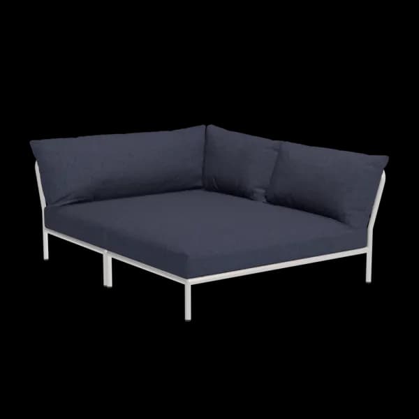 Houe Level 2 Cozy Corner Right | Muted White Powder-Coated Aluminum Frame | Indigo Sunbrella Heritage Fabric Cushion