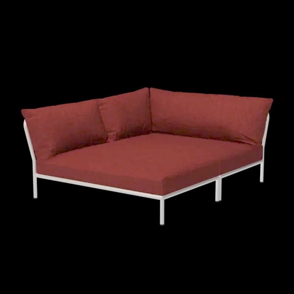 Houe Level 2 Cozy Corner Left | Muted White Powder-Coated Aluminum Frame | Scarlet Sunbrella Heritage Fabric Cushion