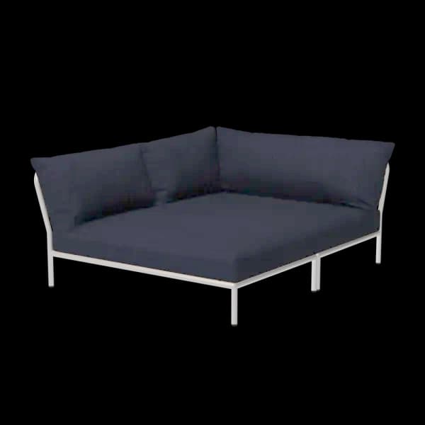 Houe Level 2 Cozy Corner Left | Muted White Powder-Coated Aluminum Frame | Indigo Sunbrella Heritage Fabric Cushion