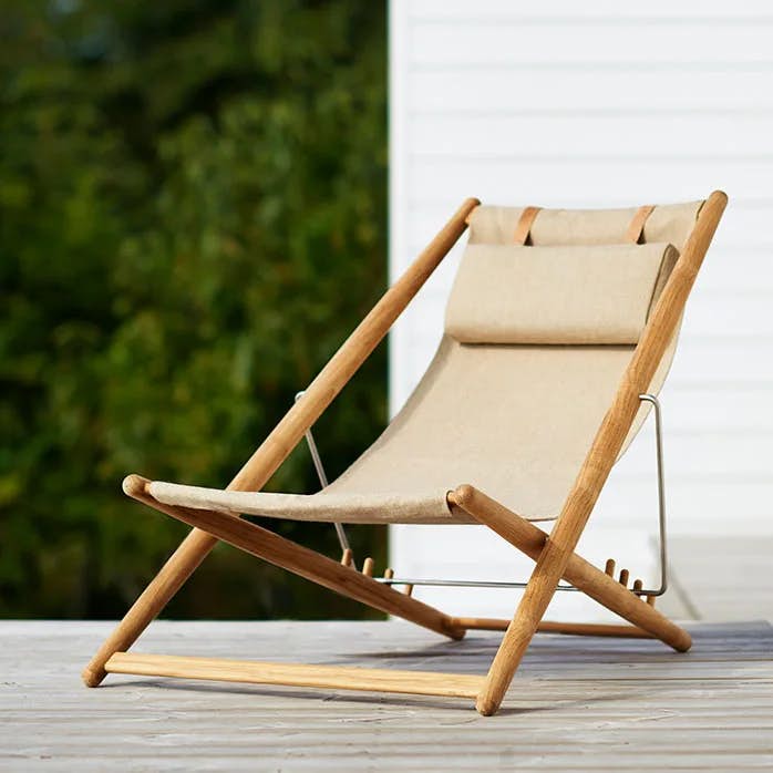 enjoy the sun: h55 lounge chair including head pillow in nevotex natural canvas (note this fabric is the only fabric for indoor use only)