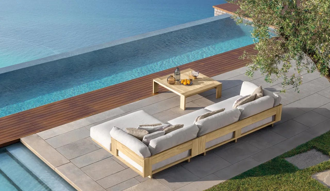 outdoor sectional: the argo sofal xl and argo sofa combined to form a luxurious sectional