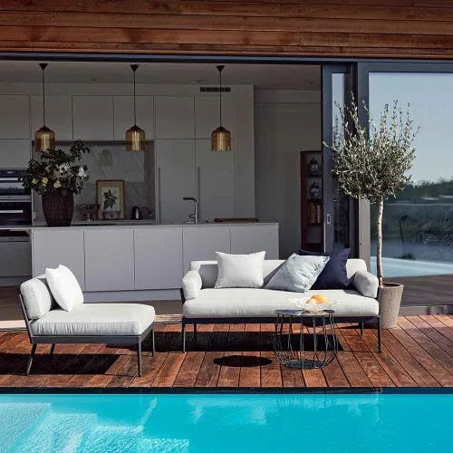 patio style: anholt sofa and lounge chair with armrests removed