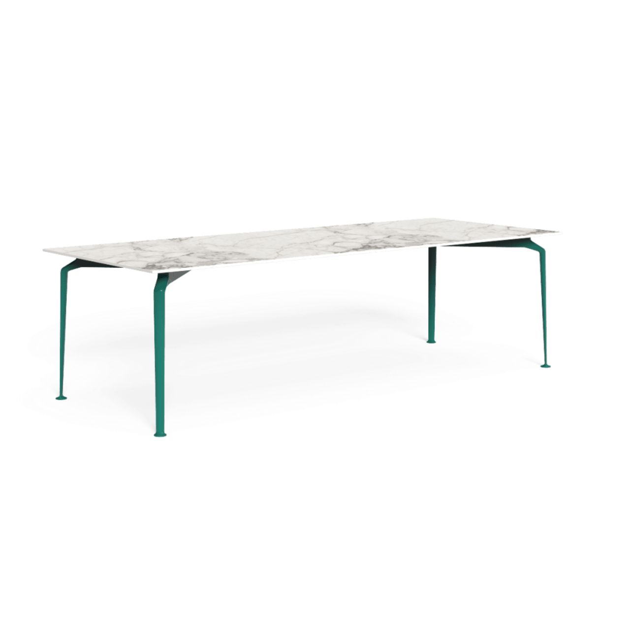Teal Green Aluminum | Calacatta Gres Table Top