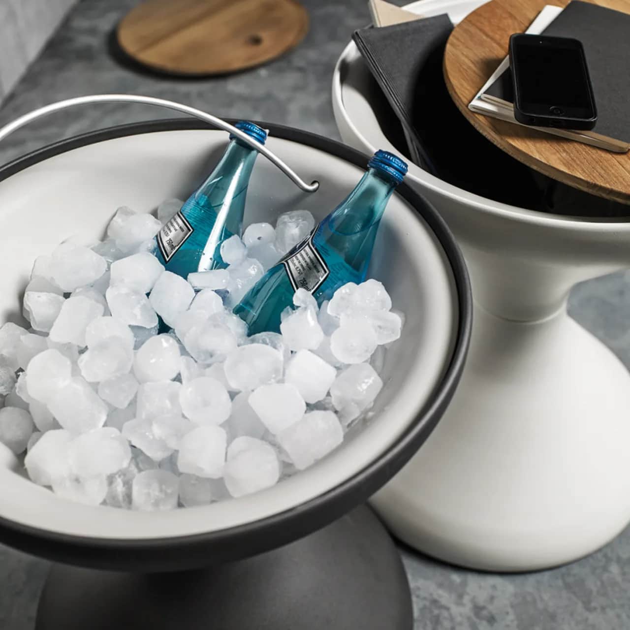 Gloster Bells Side Table with Ice Bucket Insert | Meteor & White