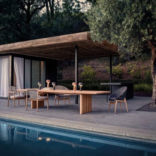 Gloster Deck Dining Table Set Teak | Essential Granite Cushion Fabric