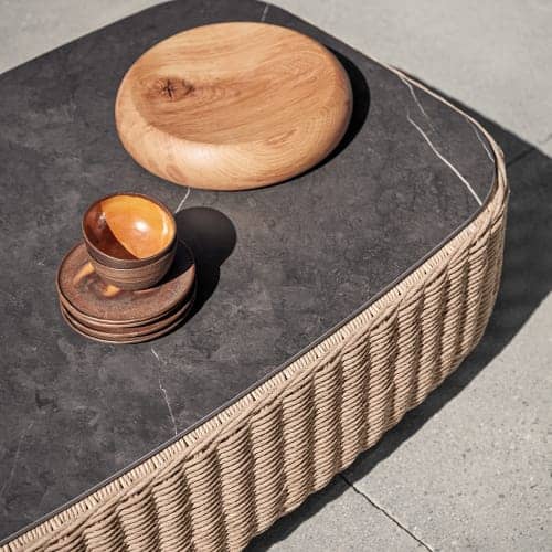 Gloster Omada Coffee Table Nero Ceramic | Wicker Wheat Frame