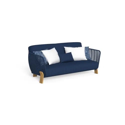 Ocean Blue Fabric Cushion | Natural Teak Wood