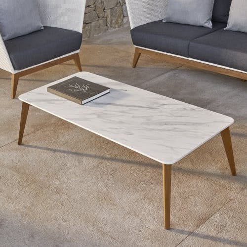 POINT Arc 49" Coffee Table | Marbled White HPL Top