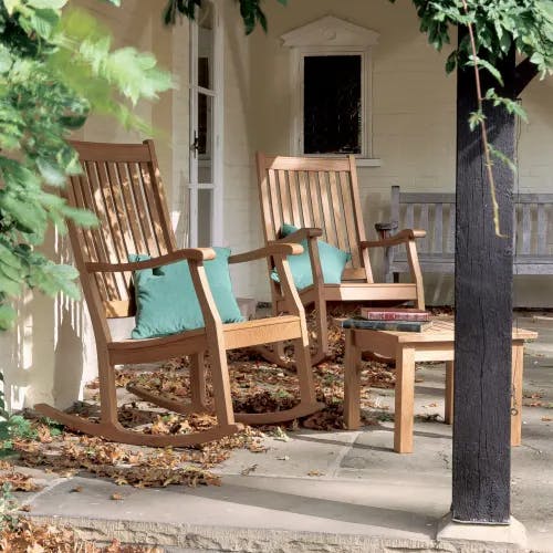 Barlow Tyrie Newport Teak Rocking Chairs with Colchester Side Table