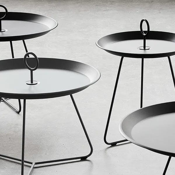 different dimensions, different heights: eyelet tray table (powder-coated metal, black)