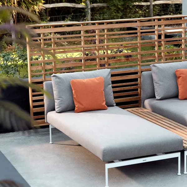 Barlow Tyrie Layout Lounger and Layout 65" Teak Low Narrow Table with Woodland Screen