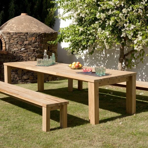 Barlow Tyrie Titan 102" Rustic Teak Benches with Titan 118" Rustic Teak Table