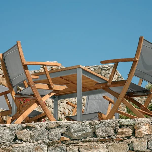 Barlow Tyrie Horizon Folding Carver Armchairs with Equinox 39" Teak Square Dining Table