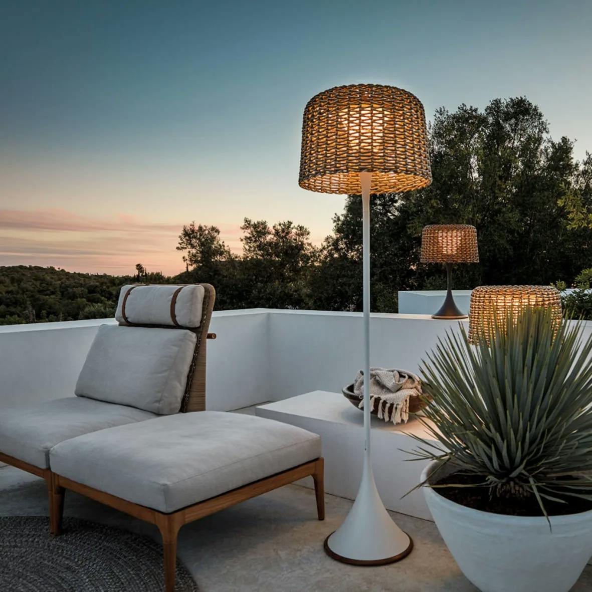 Gloster Lima High Back Center Unit & Ottoman | Ambient Tall & Small Mesh Lanterns