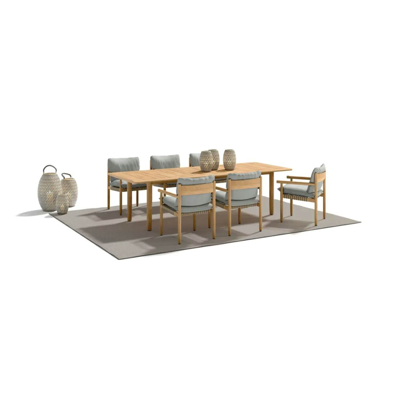 DEDON TIBBO Armchairs & 110" Dining Table | DALA Lanterns