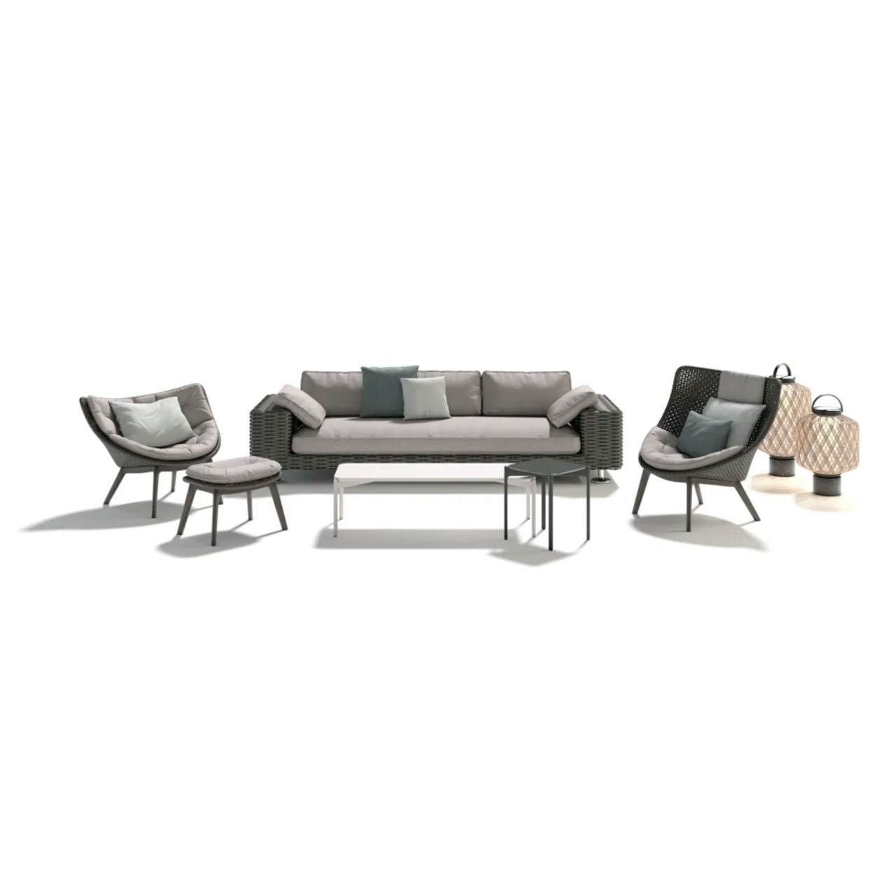 DEDON MBRACE Club Chair & Ottoman | PAROS 3-Seater Sofa | IZON Coffee Tables | MBRACE Wing Chair | THE OTHERS Lanterns