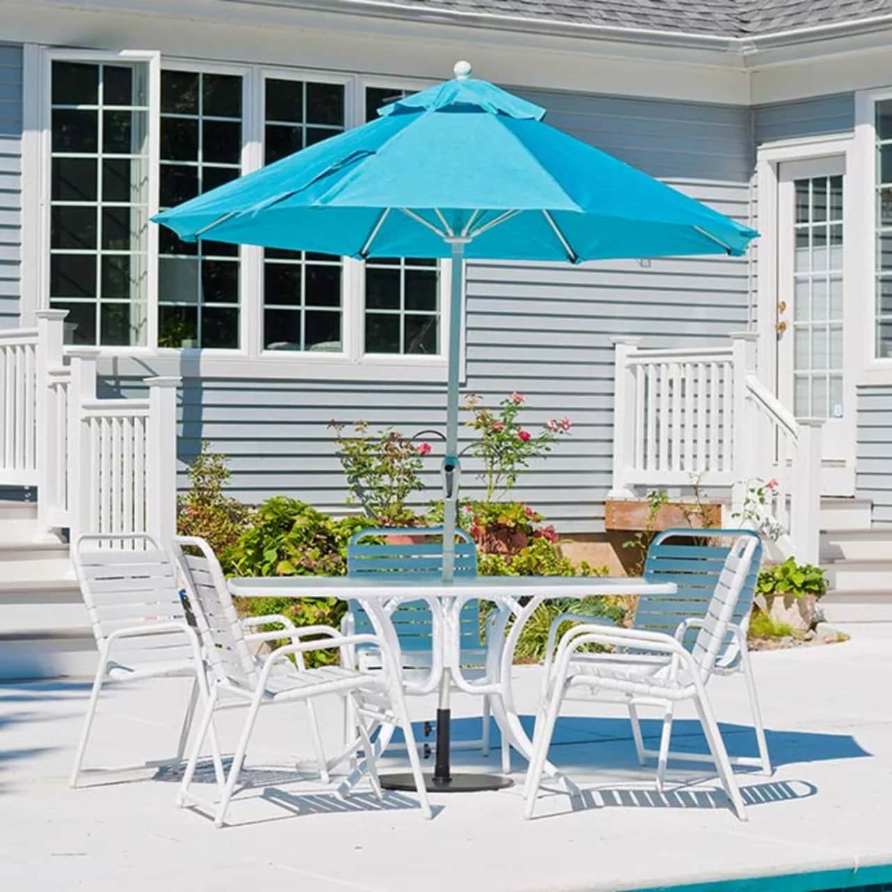Frankford Monterey 7.5' Octagonal Market Umbrella (Crank / No Tilt) | Turquoise Canvas Fabric