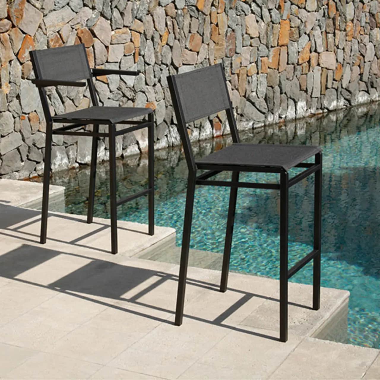 side view: high-dining carver and high-dining side chair (finishes: graphite/ carbon)