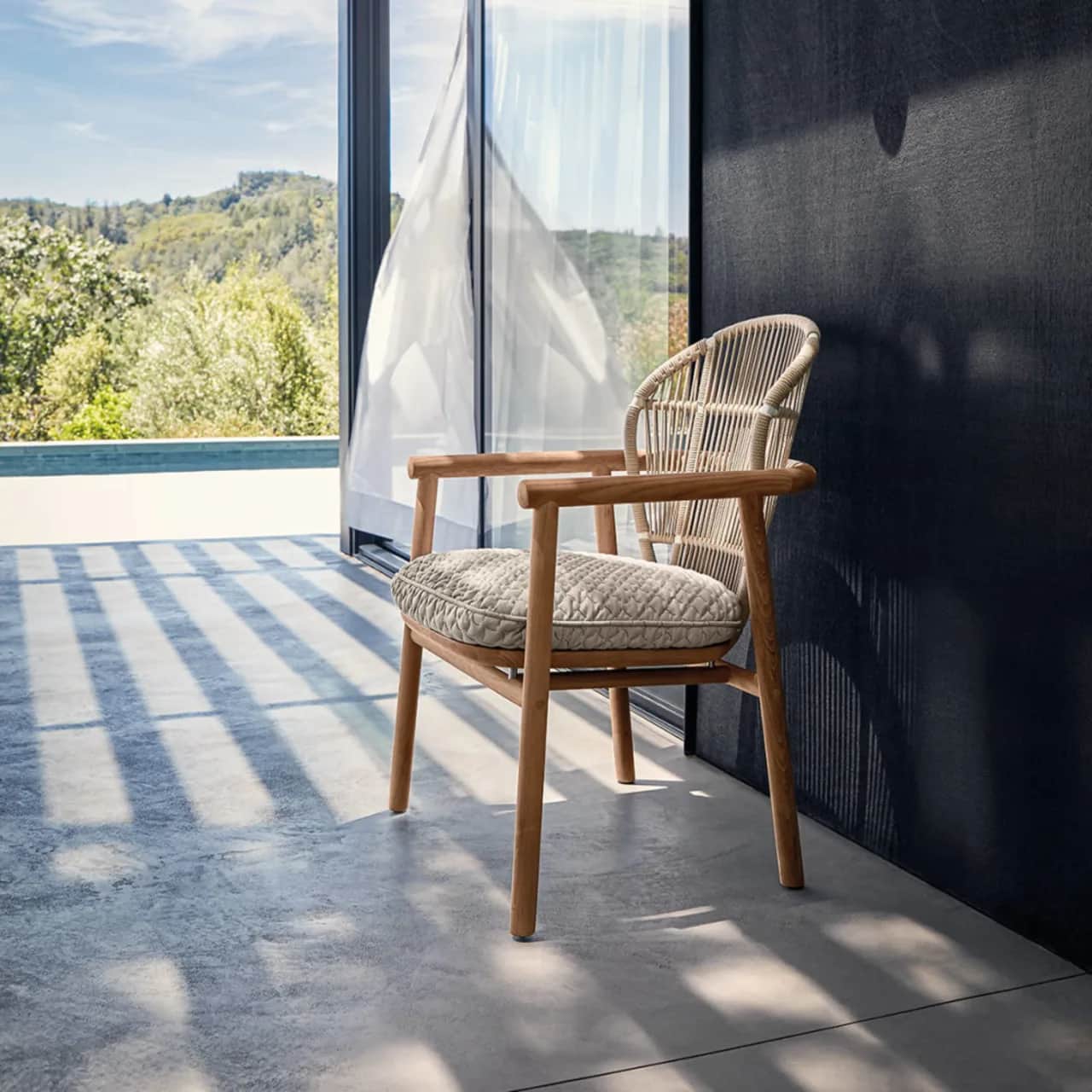 Gloster Fern Dining Armchair | Dune Rope | Wave Buff Cushion