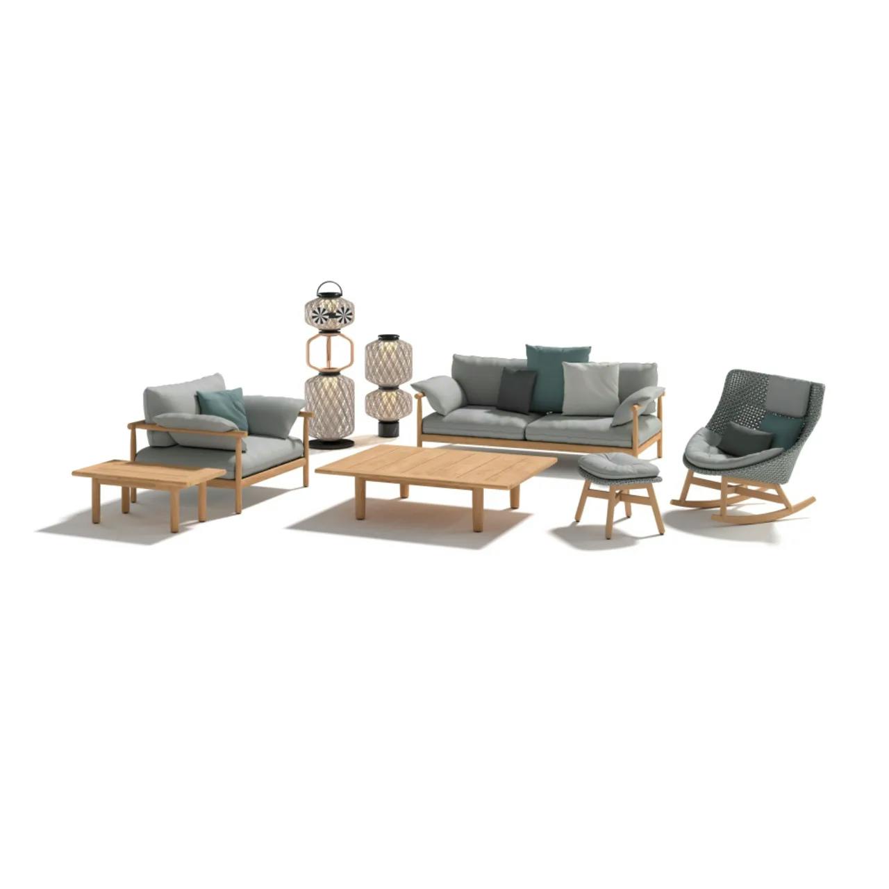 DEDON TIBBO 2-Seater, Lounge Chair, & Coffee Tables | THE OTHERS Lanterns | MBRACE Rocking Chair & Footstool