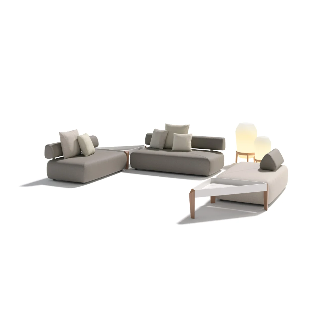 DEDON BRIXX Modular Seating & Triangular Side Tables | LOON Floor Lamps
