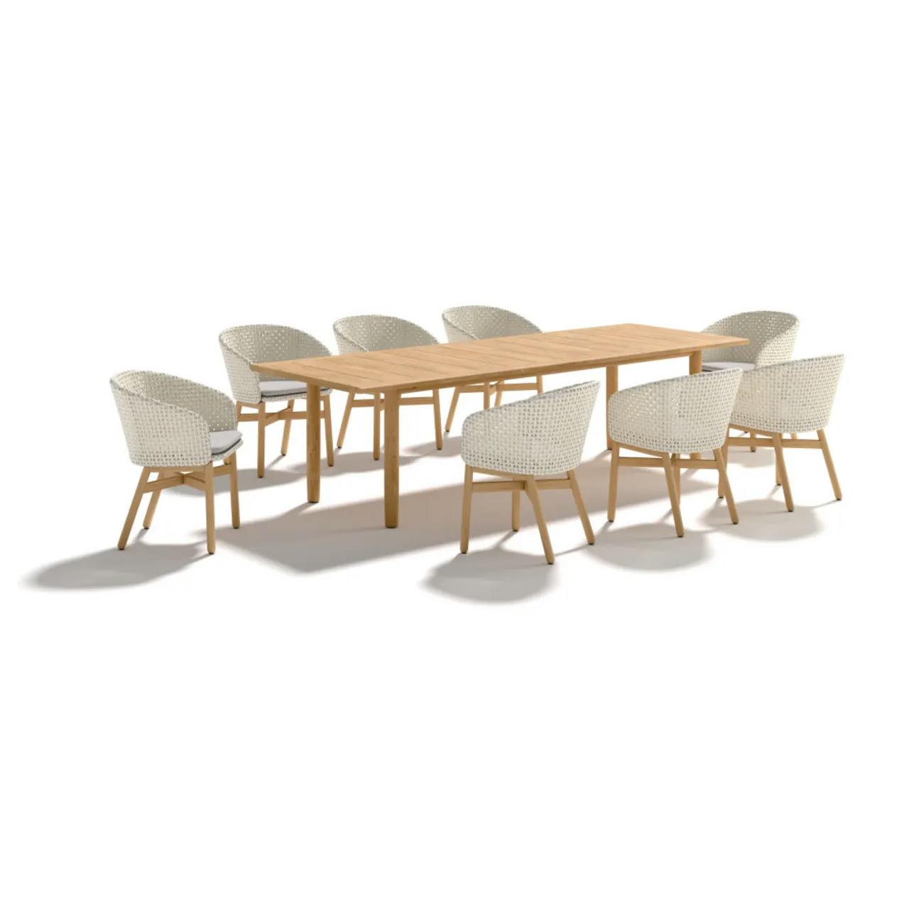 DEDON MBRACE Armchairs With Teak Legs | TIBBO 110" Dining Table