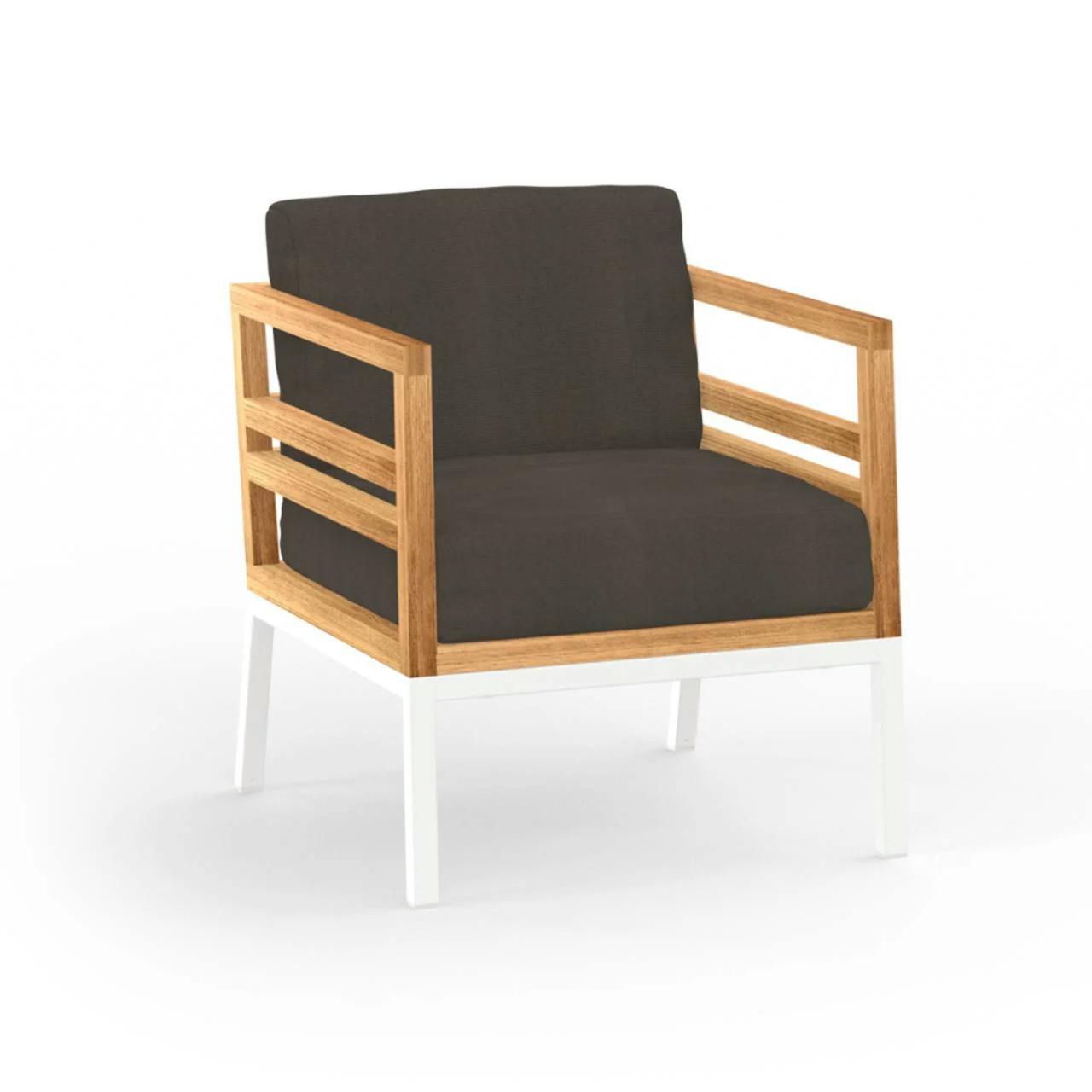 MAMAGREEN Zudu 1-Seater | Frame: Aluminum, White | Top: Teak | Cushions: Sunbrella, Taupe