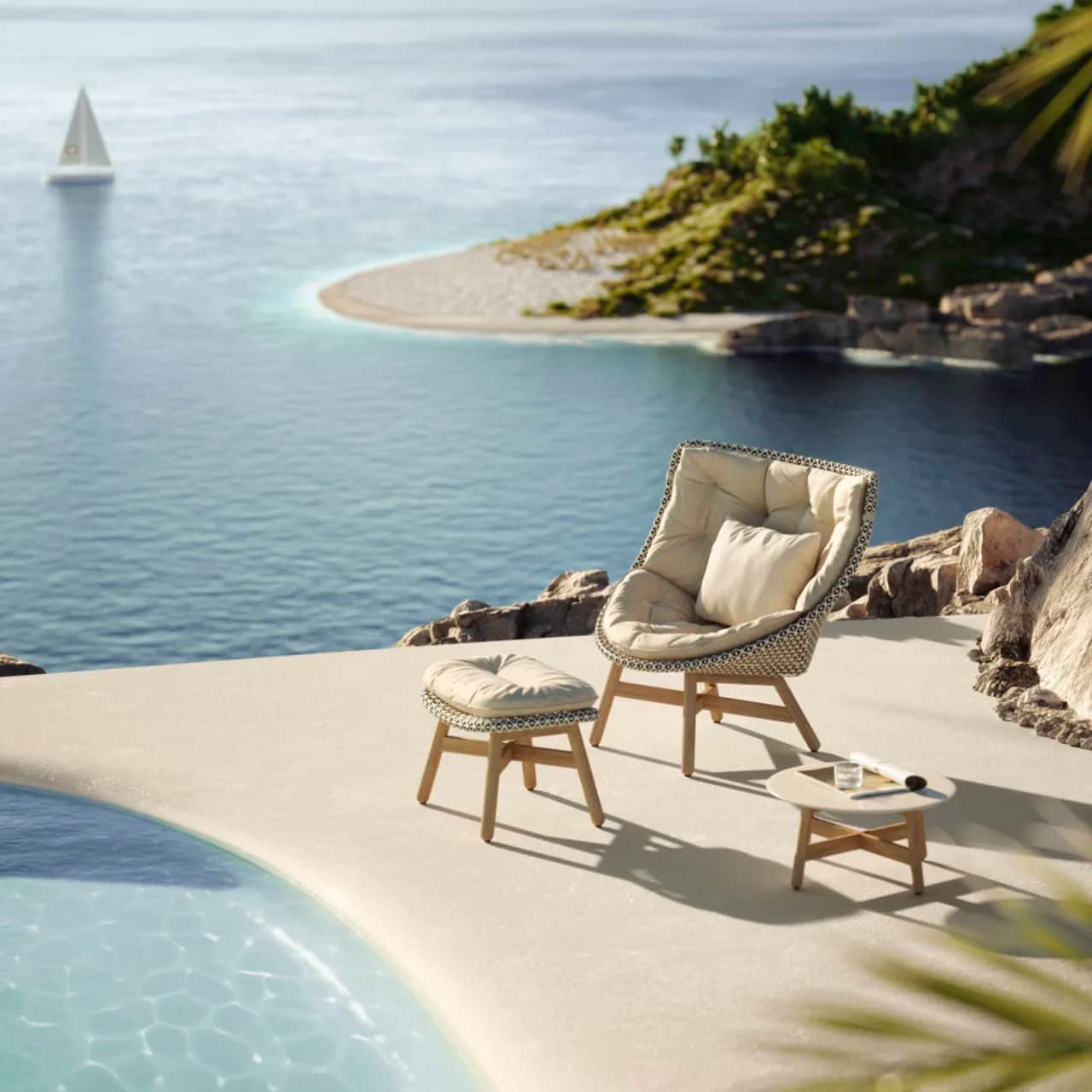 DEDON MBRACE Wing Chair, Footstool and Coffee Table