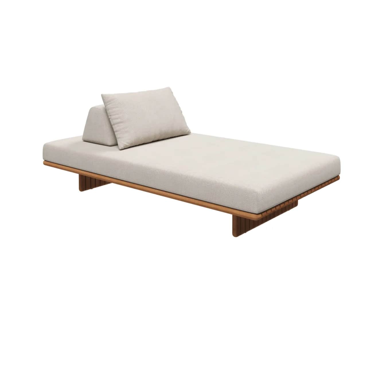 Gloster Deck Small Seating Unit | Frame: Natural Finish Teak | Cushions: Sunbrella, Ground Beach