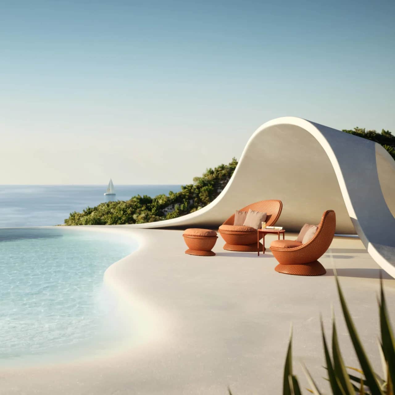 DEDON PAPYON Wing Chairs and Footstool | IZON Side Table