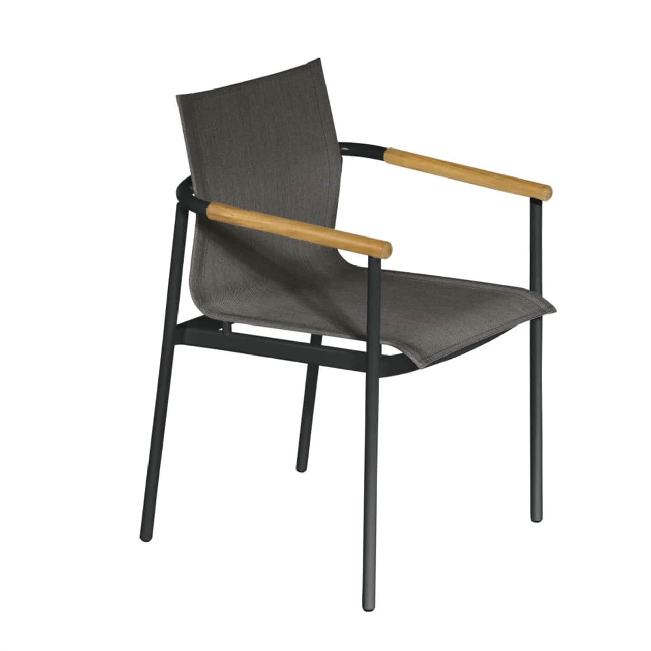 Barlow Tyrie Around Armchair | Forge Grey Powder-Coated Aluminum Frame | Carbon Sunbrella Sling | Teak Arm