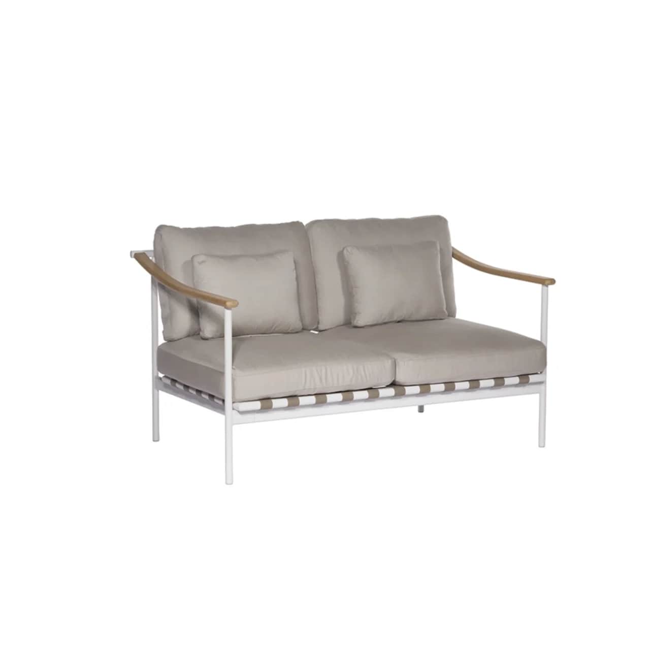 Barlow Tyrie Around Deep Seating Double Module - Teak Arms | Arctic White Aluminum Frame