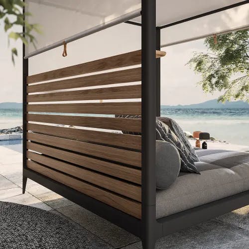 grid cabana with teak back & sun screens