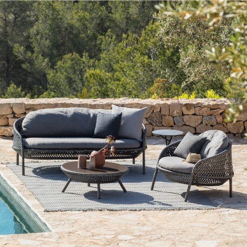 2-Seater, Lounge Chair, and Coffee Table [Graphite Wicker] (Courtesy of DEDON)